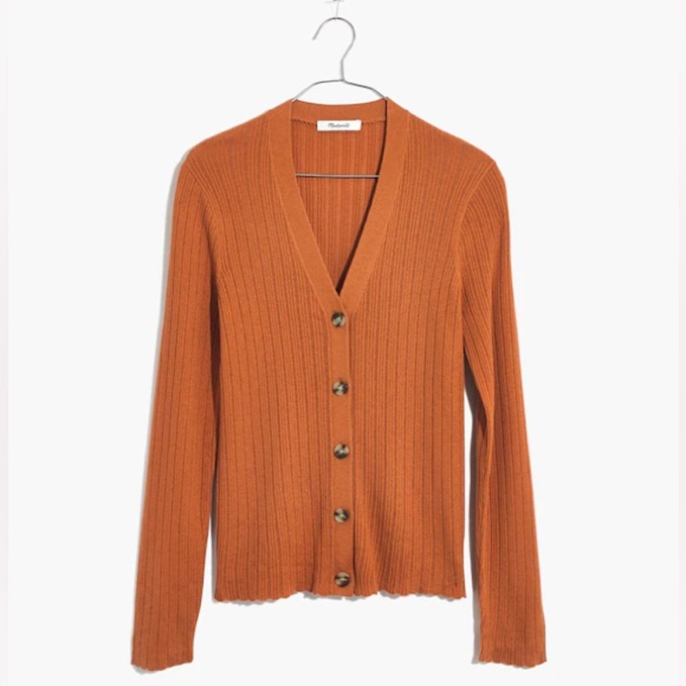 Madewell Pointelle Ribbed Cardigan Sweater in Mulled Cider
